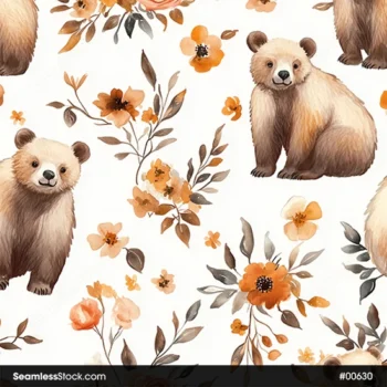 Bears And Flowers Seamless Pattern