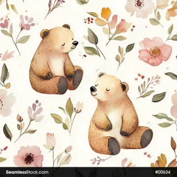 Cute Bears And Flowers Childish Style Seamless Pattern