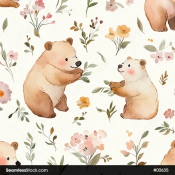 Cute Bears And Flowers Childish Style Seamless Pattern