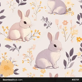 Cute Rabbits And Flowers Seamless Pattern