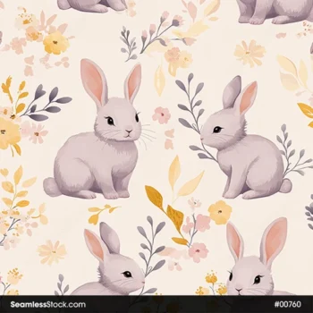 Cute Rabbits And Flowers Seamless Pattern