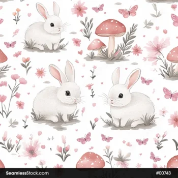 Cute Rabbits And Mushrooms Seamless Pattern
