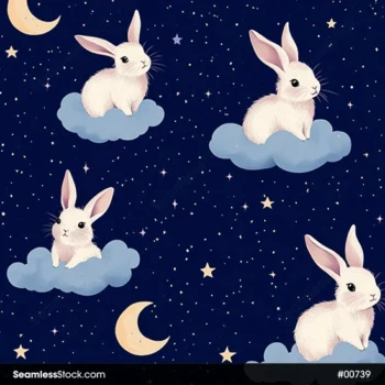 Cute Rabbits On Clouds