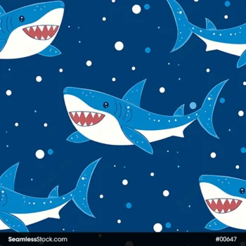 Cute Sharks And Bubbles Doodle Style Seamless Pattern