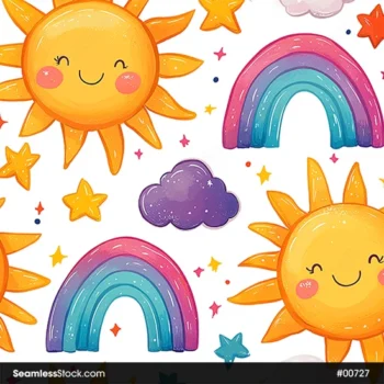 Cute Suns And Rainbows Seamless Pattern