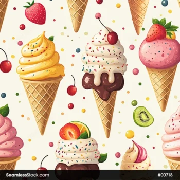 Ice Creams And Fruits Seamless Pattern