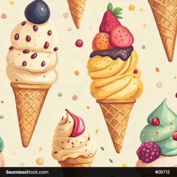 Ice Creams And Red Fruits Seamless Pattern
