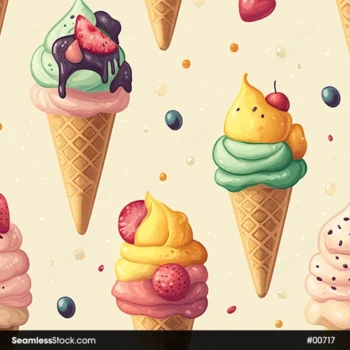 Ice Creams And Red Fruits Seamless Pattern