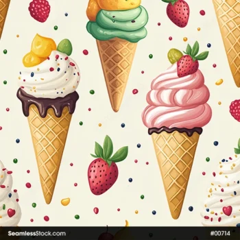 Ice Creams And Strawberries Seamless Pattern