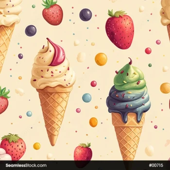 Ice Creams And Strawberries Seamless Pattern