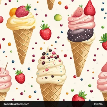 Ice Creams And Strawberries Seamless Pattern