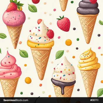 Ice Creams And Strawberries Seamless Pattern
