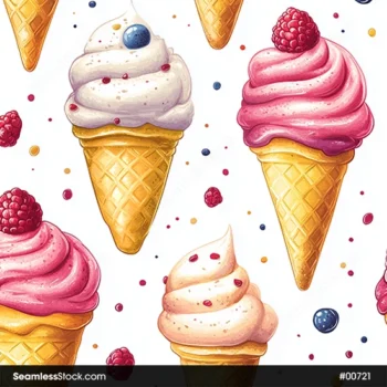 Ice Creams, Blackberry, And Sprinkles Seamless Pattern