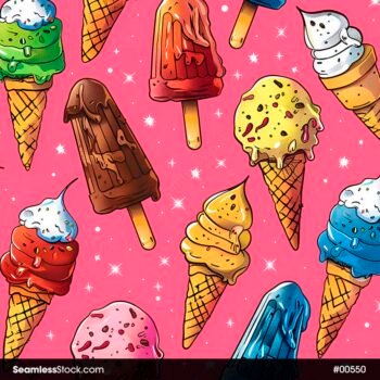 Colorful Ice Creams Illustration Seamless Pattern