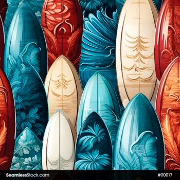 Colorful Surfboards And Coconut Trees Seamless Pattern