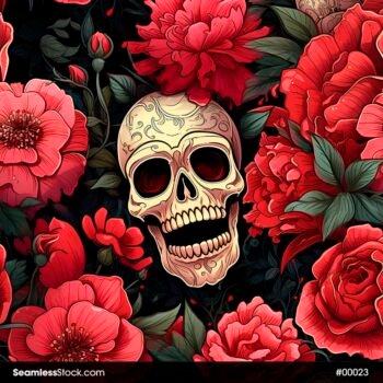 Mexican Skulls And Pink Flowers Seamless Pattern