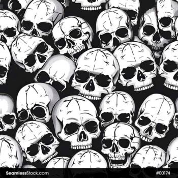 White Skulls And Black Background Seamless Pattern