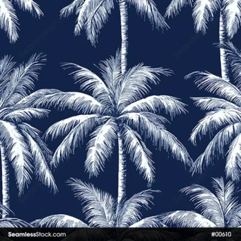 Palm Trees Navy Blue Background Seamless Pattern