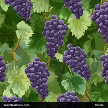 Purple Grapes And Leaves Seamless Pattern