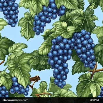 Purple Grapes And Leaves Seamless Pattern