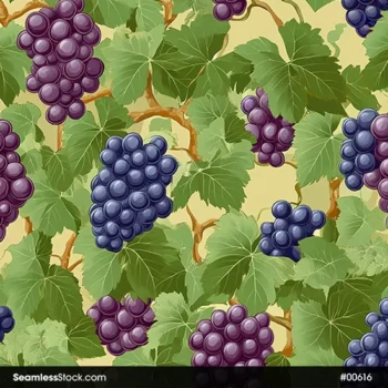 Purple Grapes And Leaves Seamless Pattern
