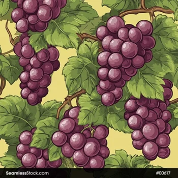 Purple Grapes And Leaves Seamless Pattern