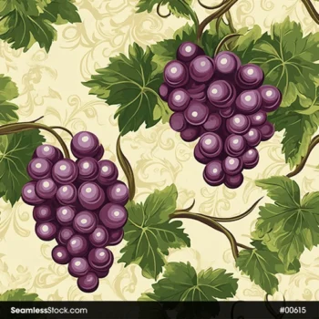 Purple Grapes And Leaves Seamless Pattern
