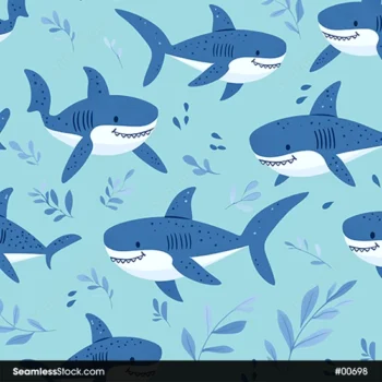Sharks And Seaweeds Seamless Pattern