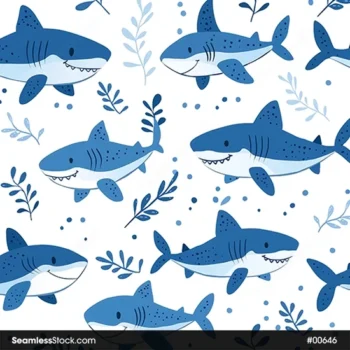 Sharks And Seaweeds Seamless Pattern