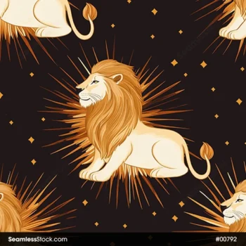 Beautiful Lions With Suns And Stars Seamless Pattern