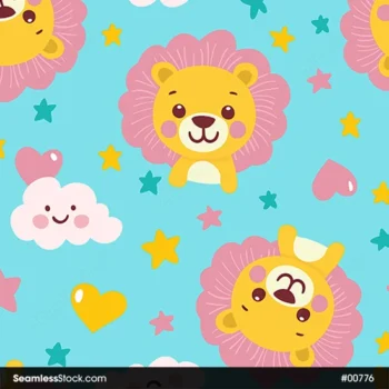 Childish Lions Clouds And Hearts Seamless Pattern