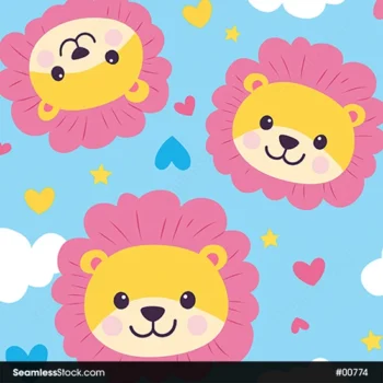 Childish Lions Clouds And Hearts Seamless Pattern