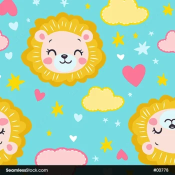 Childish Lions Clouds And Hearts Seamless Pattern
