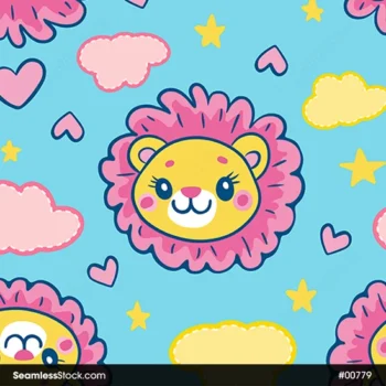 Childish Lions Clouds And Hearts Seamless Pattern