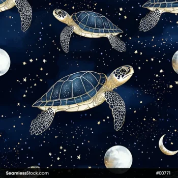 Sea Turtles Stars And Moon Seamless Pattern