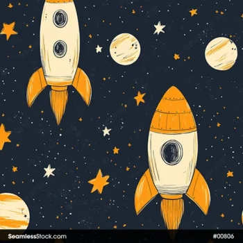 Rockets And Stars On A Universe Background Seamless Pattern