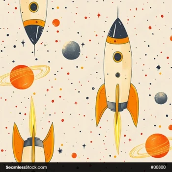 Rockets, Stars And Planets Seamless Pattern