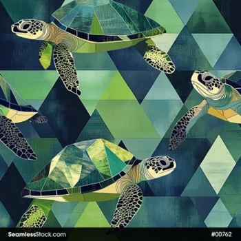 Sea Turtles On Geometric Background Seamless Pattern