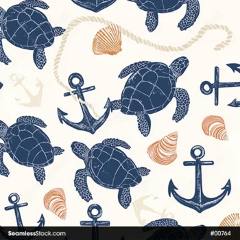 Sea Turtles Seashells And Anchors Seamless Pattern