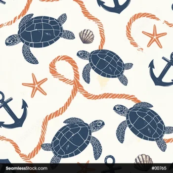 Sea Turtles Starfish And Anchors Seamless Pattern