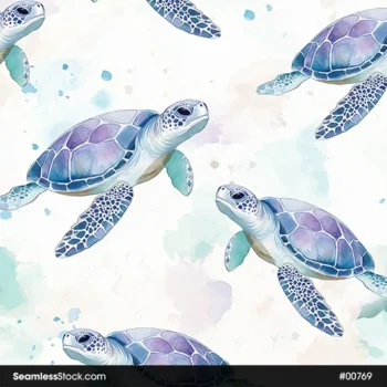 Watercolor Sea Turtles Seamless Pattern