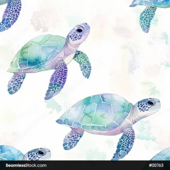 Watercolor Sea Turtles Seamless Pattern