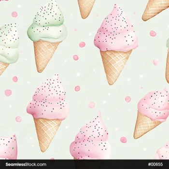Beautiful Watercolor Ice Creams On Beige Background Seamless Pattern