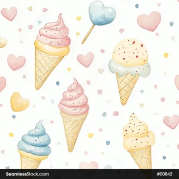 Colorful Ice Creams And Heart Lollipops Seamless Pattern