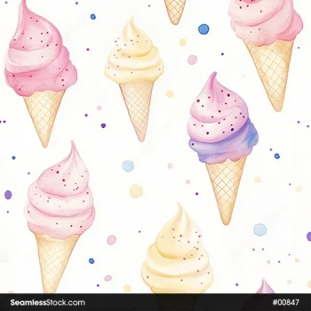 Colorful Ice Creams Watercolor Style Seamless Pattern