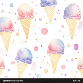 Colorful Ice Creams Watercolor Style Seamless Pattern