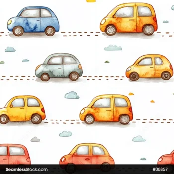 Cute Cars And Clouds Seamless Pattern