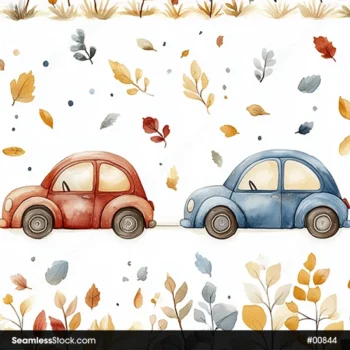 Cute Cars And Flowers Seamless Pattern
