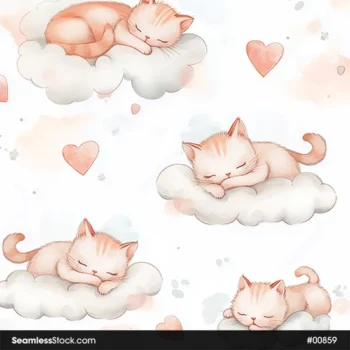 Cute Kitties On Clouds Seamless Pattern