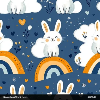 Cute Rabbits And Rainbows Seamless Pattern